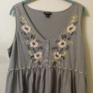 Grey cotton baby doll tank with flowers